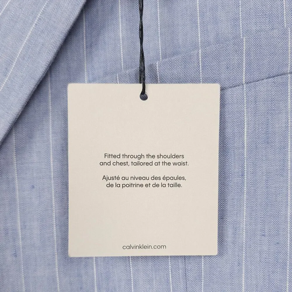 Calvin Klein Mens Slim Fit Suit Jacket 44S Blue Pinstripe Stretch Linen Blend
